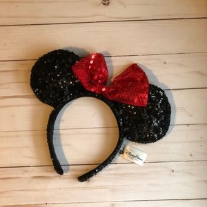 Red and black sequined Minnie Mouse Ears